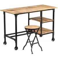 vidaXL Bureau avec tabouret pliant Bois de manguier massif 115x50x76 cm
