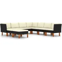 vidaXL Ensemble de salon de jardin 9 pièces avec coussins Poly rotin noir
