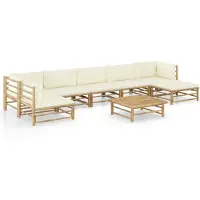 vidaXL Ensemble de salon de jardin 8 pièces avec coussins blanc crème en bambou