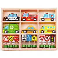 Tooky Toy Véhicules et panneaux routiers en bois - Jeu de circulation pour enfants
