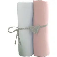 Cstore 2 Draps Housse Bébé Blanc Rose 70 X 140 Cm Jersey 130gr/M²