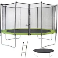 Kangui Trampoline Twin Ø 430cm - Vert - Avec Filet, Échelle, Couverture De Protection