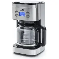 Senya Cafetière à filtre SYBF-CM019, boîtier en acier inoxydable, verseuse en verre, 15 tasses, minuterie