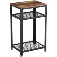 Vasagle Table d'appoint, Table de chevet, Bout de canapé, Table pour téléphone, avec 2 étagères en treillis, Cadre en acier, Marron Rustique et Noir
