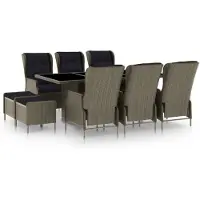 vidaXL Salon de jardin 9 pièces avec coussins Poly rotin brun