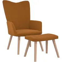 vidaXL Fauteuil relax avec pouf brun velours