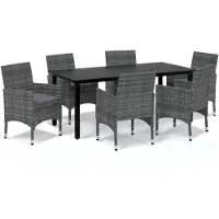 vidaXL Ensemble de jardin 7 pièces avec coussins Poly rotin gris