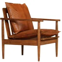 vidaXL Fauteuil Marron Cuir véritable avec bois d'acacia