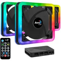 Aerocool Ventilateur Edge 14 Pro, RGB, 3-pack incl. contrôleur (140 mm, 3x), Ventilateur PC, Noir