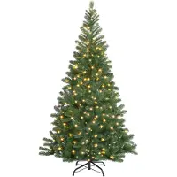 Deuba Sapin de Noël artificiel CASARIA de 140 cm avec guirlande lumineuse, branches denses, montage rapide, pied métallique, aspect naturel, difficilement inflammable, vert, sapin noble