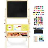 Mamabrum Tableau Enfant En Bois Double Face Magnétique & Tableau Noir 98x 45x42cm - Chevalet Avec Boulier & Horloge, Craie Eponge Lettres - Pliable