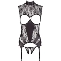 Abierta Fina - ensemble ouvert en dentelle scintillante - noir