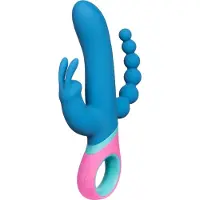 Huismerk Vice Double - vibromasseur triple stimulation rotatif - silicone bleu
