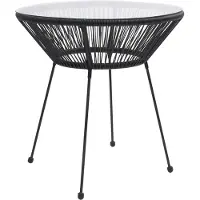 vidaXL Table de jardin noire Ø70x74 cm rotin et verre