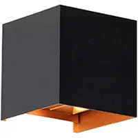 QAZQA Applique murale extérieure noire avec or avec LED 2 lumières IP54 - Edwin