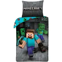 Minecraft Linge de lit 140x200cm - coton doux - oreiller et couverture (140 x 200 cm, 70 x 90 cm)