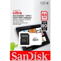 SanDisk Ultra - Carte mémoire flash (adaptateur microSDXC vers SD inclus(e)) - 64 Go - UHS-I / Class10 - microSDXC UHS-I