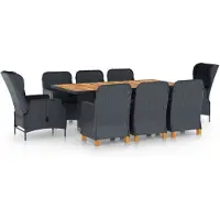 vidaXL Salon de jardin 9 pièces avec coussins Poly rotin gris foncé