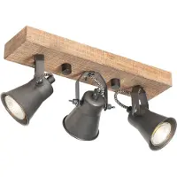 QAZQA Spot encastré rustique noir avec bois 3 lumières orientables - Jelle