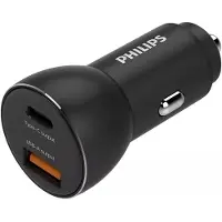 Philips Chargeur de voiture DLP2521/03 - Sortie USB-A et USB-C - Allume-cigare - Chargement rapide - Compatible avec iPhone et Samsung - Noir
