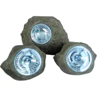 Lumisky Lot de 3 rochers solaires de jardin à poser balisage LED blanc ROCKY BROWN 14 et 9cm