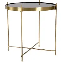 Ebuy24 Veo Table basse, table d'angle 48x48 cm, acier couleur laiton, verre.