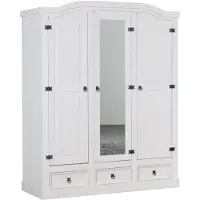 Ebuy24 New Mexico Armoire 3 portes avec une porte miroir, 2 portes lambrissées et 3 tiroirs, en blanc ciré.