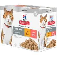 Hills Science Plan Feline Young Adult Sterilised Cat Multipack z kurczakiem, z pstrągiem, z tuńczykiem, z łososiem 12x85 g