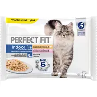 Perfect Fit 4x85g Indoor 1+ Chats stérilisés poulet & saumon, - Pâtée pour chat