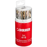 DORMER Jeu de Foret hélicoidaux A094 DIN 338 TypN D.1-10x0.5mm HSS 19 unités Boîte ronde