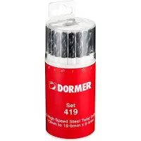 DORMER Jeu de forets hélicoïdaux A191 DIN 338 type N Ø nominal 1-10x0,5 mm HSS 19 pièces boîte ronde (1.0-10 mm)