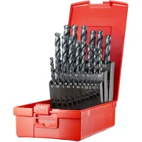 DORMER Jeu de forets hélicoïdaux A188 DIN 338 Type W Ø nominal 1-13x0,5 mm HSS 25 pièces Cassette plastique (1-13mm)