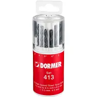 DORMER Jeu de forets hélicoïdaux A191 DIN 338 type N Ø nominal 1,5-6,5x0,5 mm HSS 13 pièces boîte ronde (1,5)