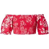 Superdry Vintage Smocked Crop Short Sleeve Top Rouge XL Femme