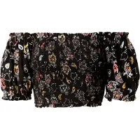 Superdry Vintage Smocked Crop Short Sleeve Top Noir M Femme