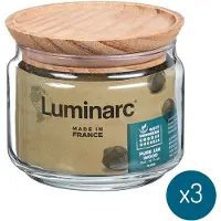 Luminarc Pure Jar - Pot de rangement avec couvercle en bois - 0,50L - Verre - (Ensemble de 6).