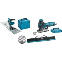 Makita Kit de scies MEU 029 J + scie plongeante SP 6000 J + scie sauteuse pendulaire 4351 FCTJ + rail de guidage + Makpac