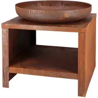 Esschert Design Brasero en acier avec range bois - Rouillé - D 60,8 x H 61,8 cm