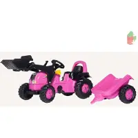 Rolly Toys Ki-Tracteur rose avec chargeur et remorque