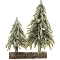 EDM Set De Deux Mini Arbres Sur Socle En Bois 28x16x28cm.