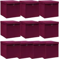 vidaXL Boîtes de rangement avec couvercles 10 pcs. Rouge foncé 32x32x32cm