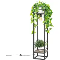 QAZQA Lampadaire industriel noir avec bois - Cage Rack