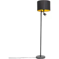 QAZQA Lampadaire noir avec intérieur doré et liseuse - Jelena