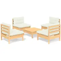 vidaXL Ensemble de salon de jardin 5 pièces avec coussins Crème Pin