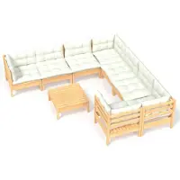 vidaXL Ensemble de salon de jardin 9 pièces avec coussins Crème Pin