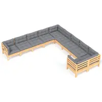 vidaXL Ensemble de salon de jardin 10 pièces avec coussins gris en pin