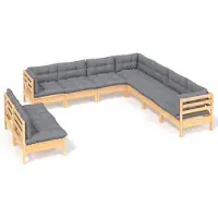 vidaXL ensemble salon de jardin 9 pièces avec coussins gris pin massif