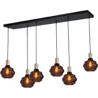 Masterlight Lampe suspendue 6 lumières - noire - Porto avec des verres à fumée Ball