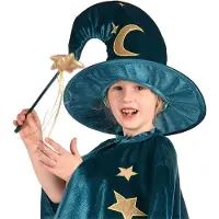Den Goda Fen Wizard Hat+wand Bleu Enfants