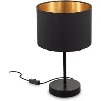 B.K.Licht lampe de table, abat-jour en tissu noir-or, douille E27, Ø 20cm, interrupteur câble, câble de 140cm, livrée sans ampoule, lampe de chevet